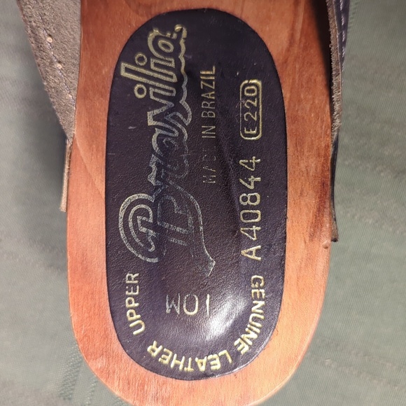 Vintage Women's Blue Leather & Wood Clogs - Picture 6 of 9